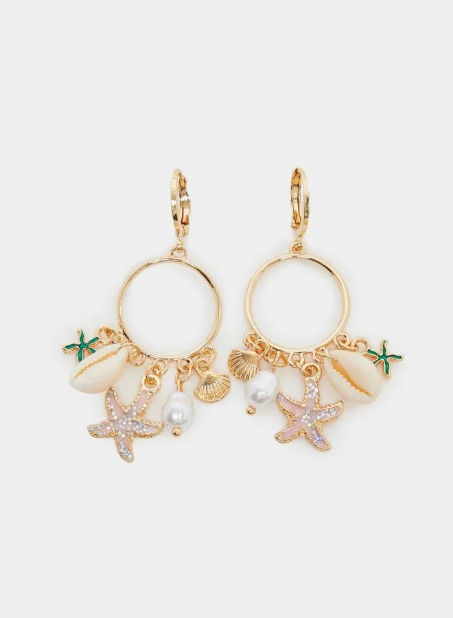Styli Gold Tone Sea Charm Hoop Earrings